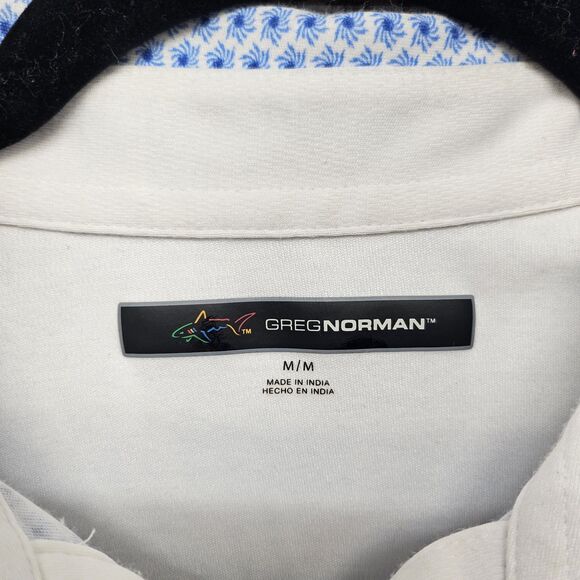 Greg Norman Polo Shirt Mens Medium Blue Golf Activewear Fishing Beach Shark - Picture 3 of 8